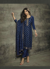 Embroidered Shilpa Shetty Salwar Suit in Navy Blue